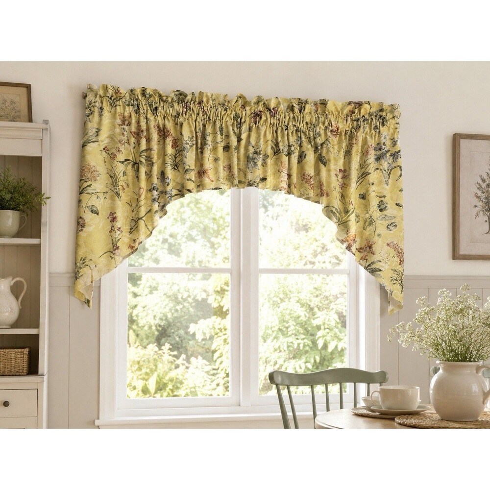 Floral Jacquard Curtain Set 6pc 4 Swags 2 Valances Cottage Grandmillennial